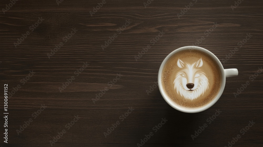 captivating coffee cup with intricate wolf latte art on creamy s captivating coffee cup with intricate wolf latte art on creamy s