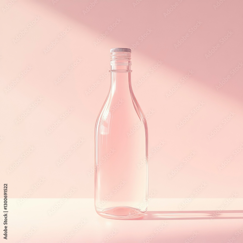 Empty Glass Bottle on Pink Background with Soft Sunlight Empty Glass Bottle on Pink Background with Soft Sunlight