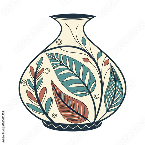 Artistic Decorative Vase with Intricate Floral Patterns and Leaf Branch – Elegant Handcrafted Design