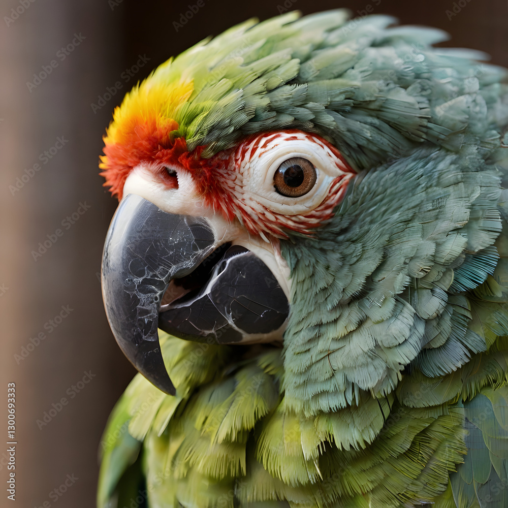 Fototapeta premium Vibrant Parrot Portrait: A close-up shot of a colorful parrot, showcasing its striking plumage and captivating gaze, brings a burst of tropical brilliance.