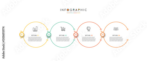 Informative circular process infographic chart for business startup demonstration. 4 circular nodes, each representing a step or stage in a process, Privacy online info chart with thin line icons.