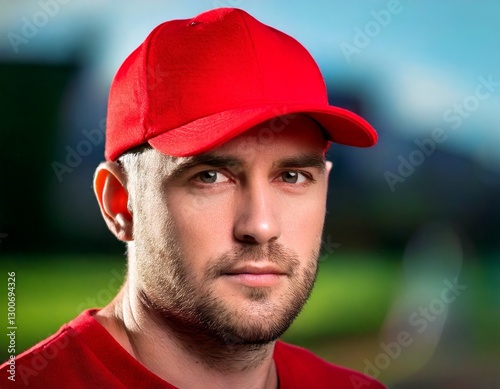 Obraz na płótnie portrait of a man in a red baseball cap w salonie