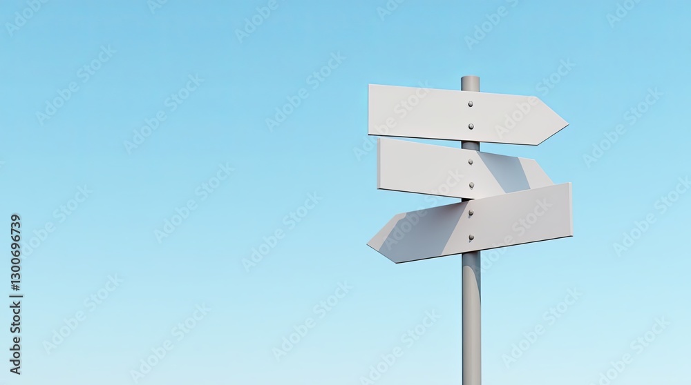 A white sign with three arrows pointing in different directions A white sign with three arrows pointing in different directions