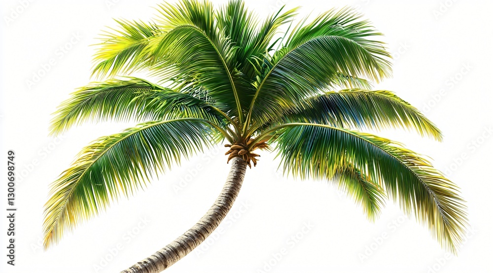 Fototapeta premium Lush Green Tropical Coconut Palm Tree Isolated on White Background Summer Vacation Paradise