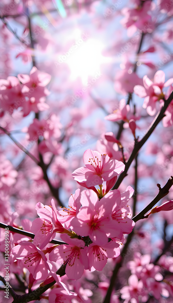 Pink cherry flowers close up macro. Sakura blossoms in the spring against sunlight. Beautiful delicate gentle colorful artistic image of spring, dramatic atmosphere. with white shades Pink cherry flowers close up macro. Sakura blossoms in the spring against sunlight. Beautiful delicate gentle colorful artistic image of spring, dramatic atmosphere. with white shades