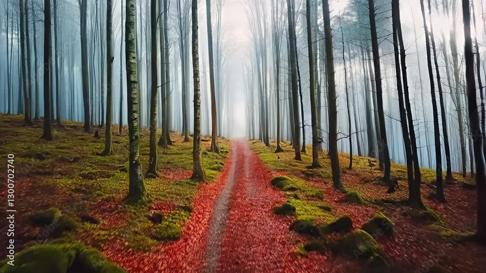 petit chemin dans un bois brumeux