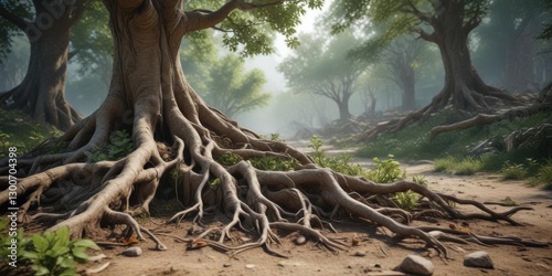 Natural Landscape Background with Tree Roots and Leaves,  nature, natural
