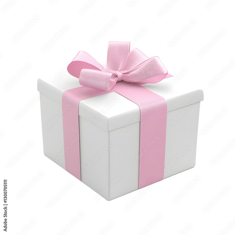 Obraz premium Elegant Pink Ribbon Wrapped Gift Box on Transparent Background
