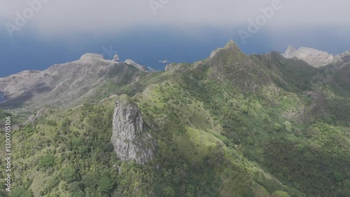 Aerial View Tropical Island Beach Coast, Marquesas Islands, French Polynesia photo