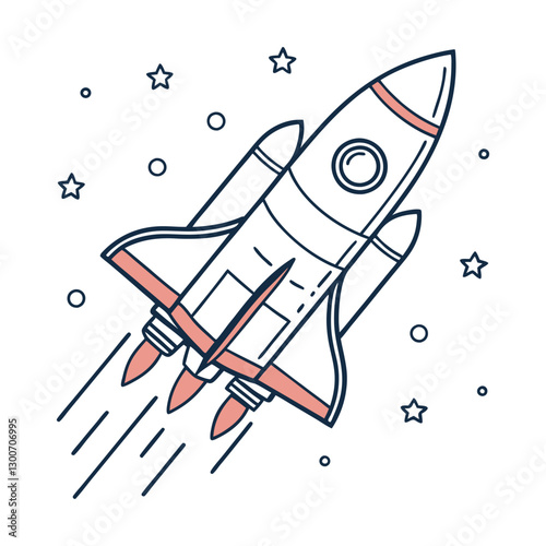 Stylized Rocket Ship in Space – Futuristic Exploration Illustration