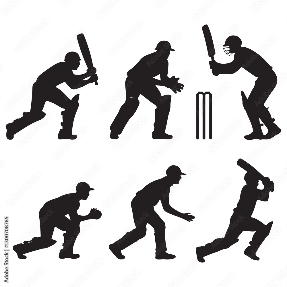 Obraz premium set vector various style cricket player silhouettes