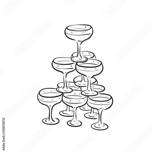 Sketch champagne tower vector, line art champagne tower 