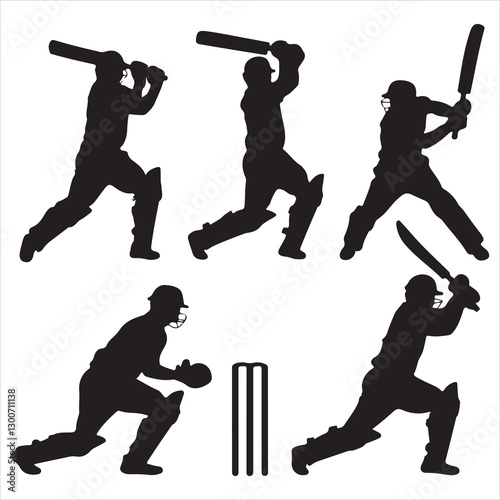 set vector various style cricket player silhouettes