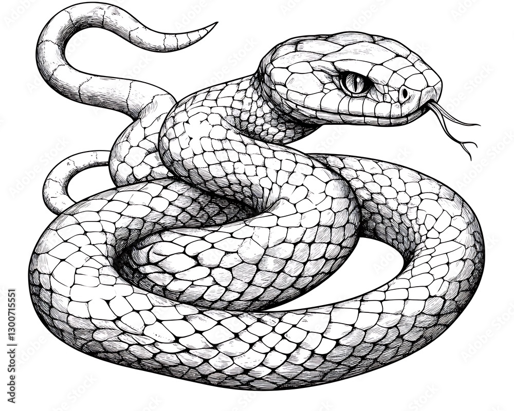 Fototapeta premium A detailed black and white illustration of a coiled snake