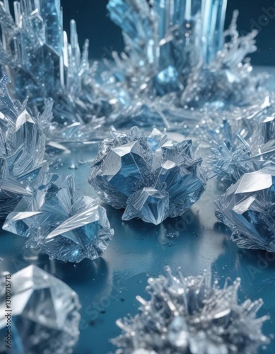 Icy geometric blue background with swirling patterns and crystal formations,  frozen,  blue,  texture