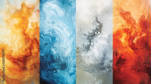 Four elements conceptual abstract design, fire, water, air and earth representations