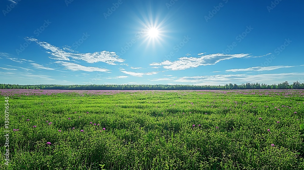 Obraz premium Sunny meadow with wildflowers and blue sky. Possible use for nature photography