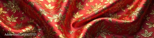Opulent gold leaf details on rich silk fabric,  seamless,  texture,  vintage