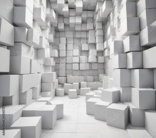 Shifting white box cubes create a dynamic and modern wallpaper effect with plenty of empty space,  design,  cubed,  background