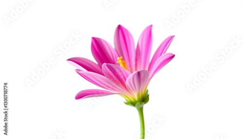 A single vibrant bloom, petals unfurled, set against a pure white backdrop, botany, color