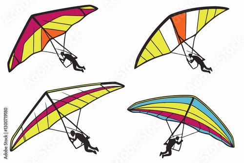 set of Hang glider  Silhouette vector illustration