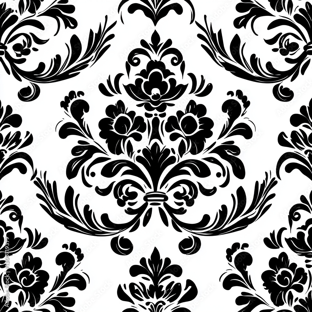Fototapeta premium Elegant Damask Patterns in Monochrome Backdrop for Decorative Design