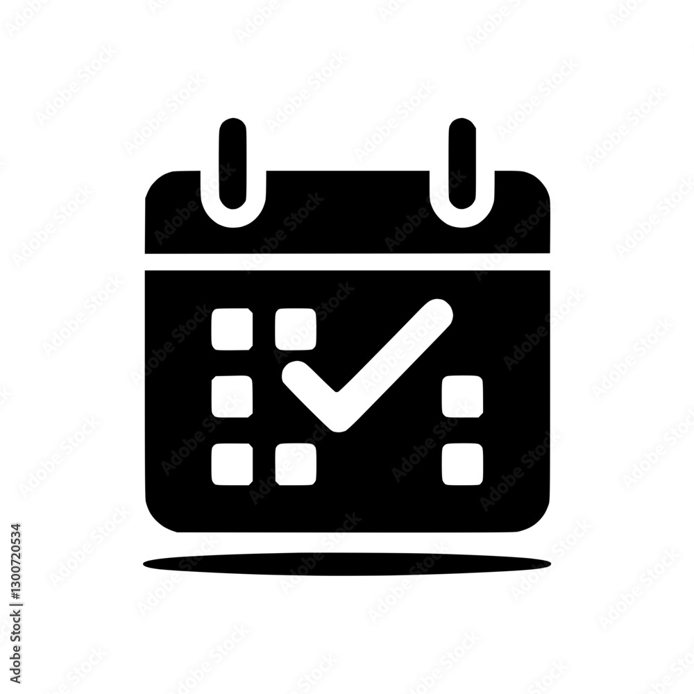 Simple calendar icon with check mark in modern design style Simple calendar icon with check mark in modern design style