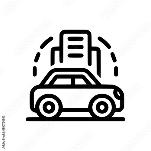 Car icon with urban building background in minimalist design style