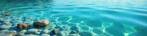 Calm and clear water with a few pebbles in sight, clear, serene, abstract