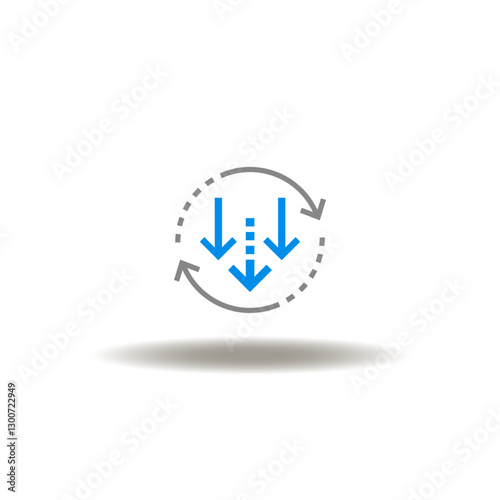 Vector illustration of round arrows processing with arrows down. Symbol of reduction. Icon of decrease, decline.