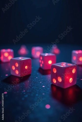 Dice scattered on dark background with faint moonlit glow, dice, glows, light effect