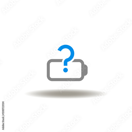 Vector illustration of battery with question mark. Symbol of stress, depression. Icon of fatigue, energy boost.