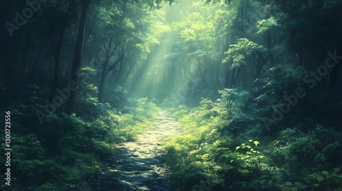 Wallpaper Mural Enchanted Path: A mystical forest path, bathed in ethereal sunlight, invites exploration, promising a journey into the heart of nature's embrace. Torontodigital.ca