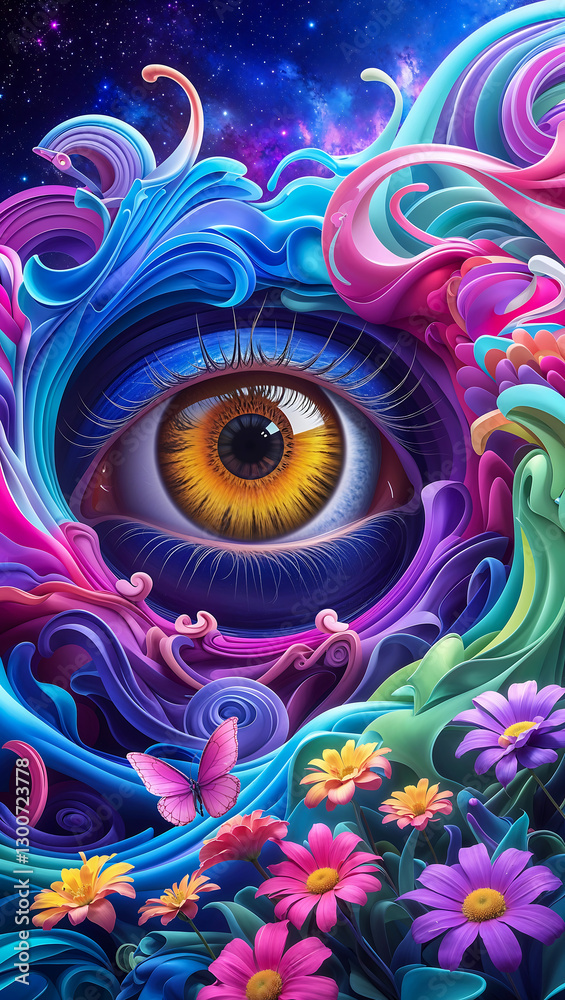 Fototapeta Surreal Amber Eye Artwork with Intricate Iris Details and Realism