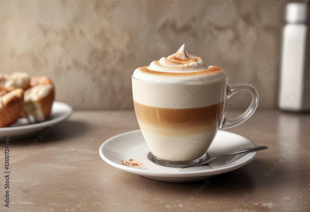 Creamy white cappuccino coffee in a cup with foam on top, coffee,  morning,  liquid