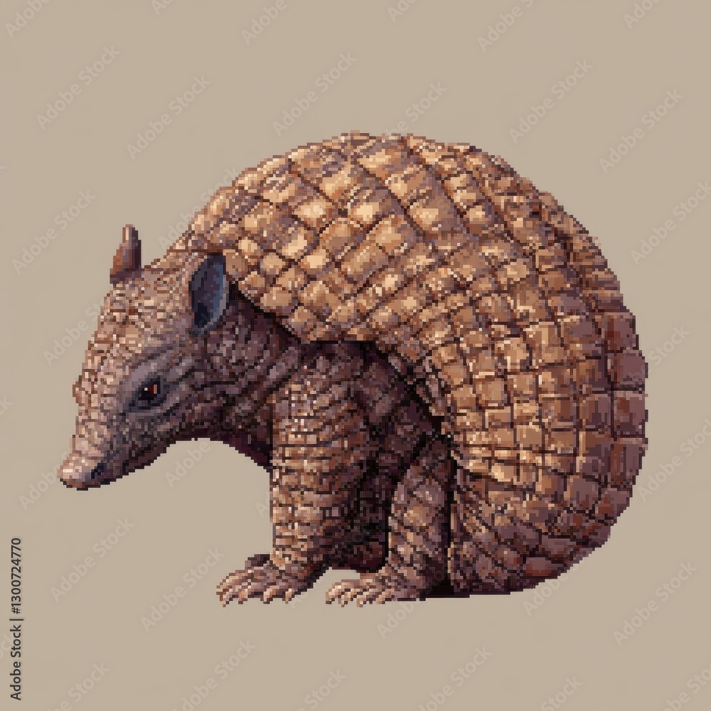 Obraz premium Pixelated Armadillo Sitting on Beige Background