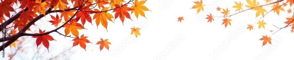 Vibrant autumn leaves on bare branches against a stark white background , design, gold, vibrant Vibrant autumn leaves on bare branches against a stark white background , design, gold, vibrant