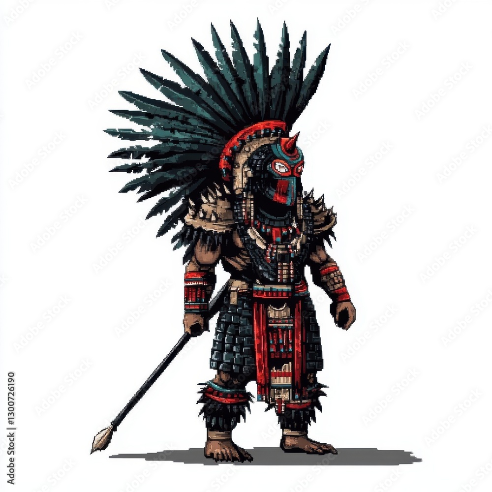 Aztec Warrior with Elaborate Headdress and Spear Aztec Warrior with Elaborate Headdress and Spear