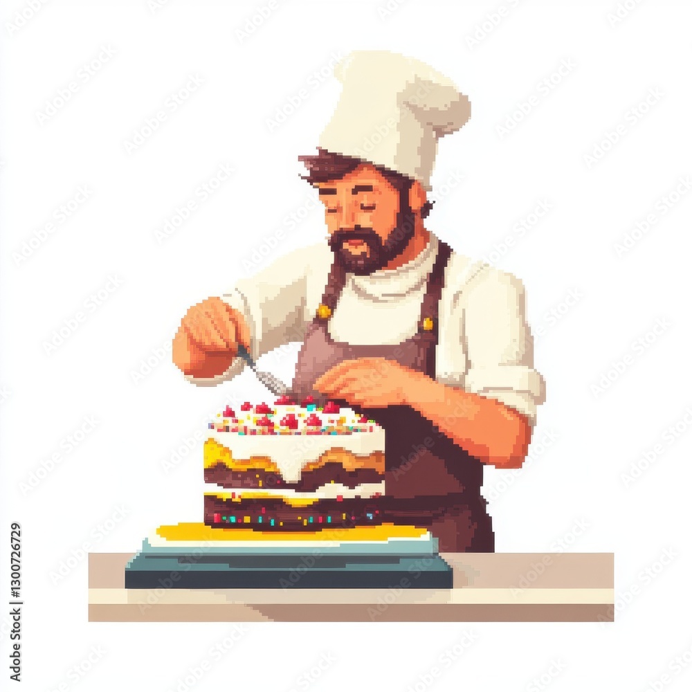 Bearded Baker Decorating a Delicious Layered Cake Bearded Baker Decorating a Delicious Layered Cake