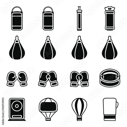 Boxing Silhouette Icons Combat Sports Vector Illustrations