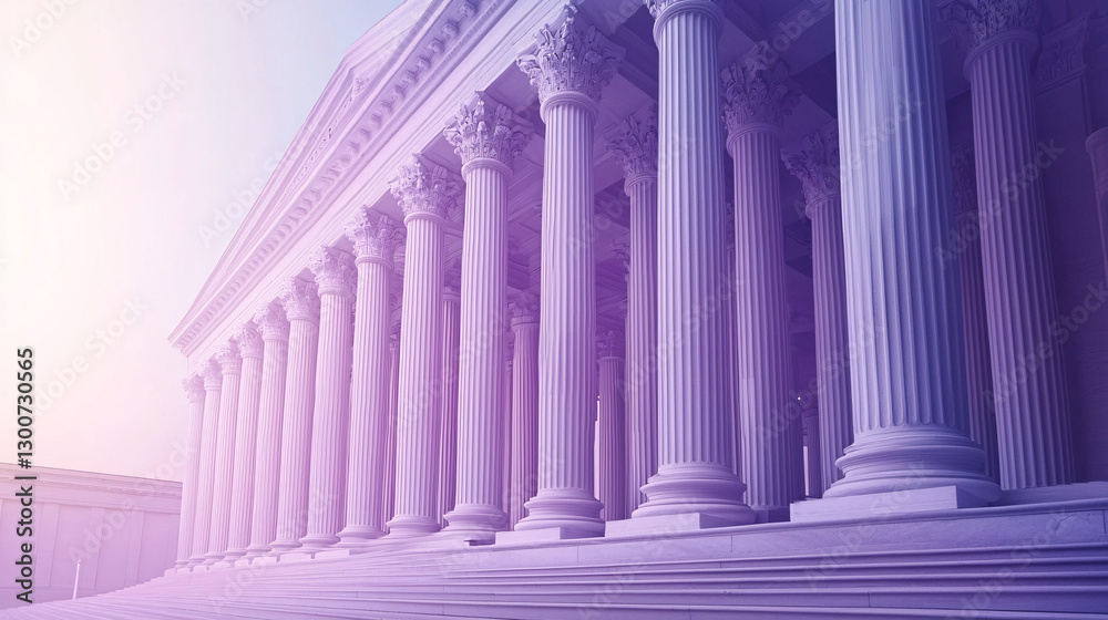 Obraz premium financial wealth regulation. Columned building with a soft purple hue and dramatic lighting.