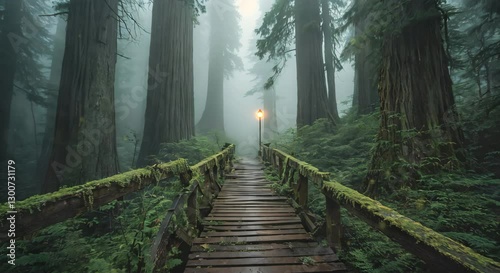Shadowy Path: A Bridge Consumed by Fog and Time, looping 4k time-lapse virtual video animation Generated AI. 3d render.