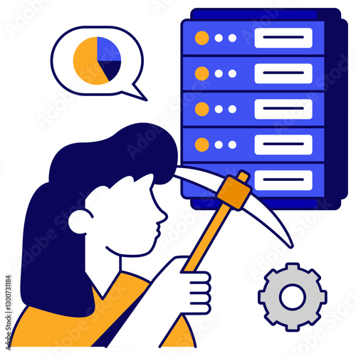 Db rack with pickaxe, icon of server mining