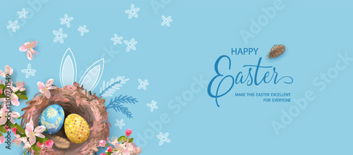 Wallpaper Mural Festive Easter banner with nest and painted eggs Torontodigital.ca