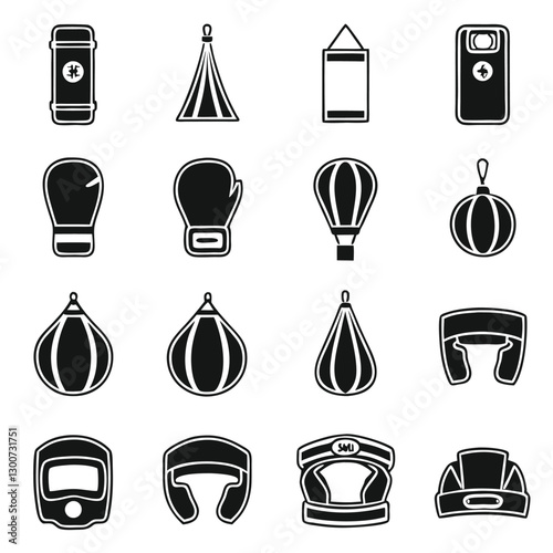 Editable Boxing Icons Combat Gear and Sports Equipment