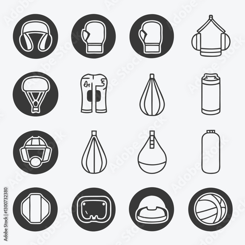Boxing Equipment and Training Icons Pixel Perfect Vector Set