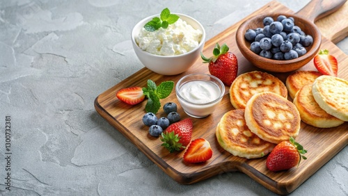 Wallpaper Mural Breakfast Board with Cottage Cheese Pancakes, food, uncooked cottage cheese Torontodigital.ca