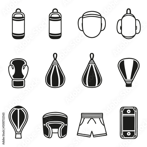 Combat Sports Icons Boxing Gloves, Punching Bags and Training Gear