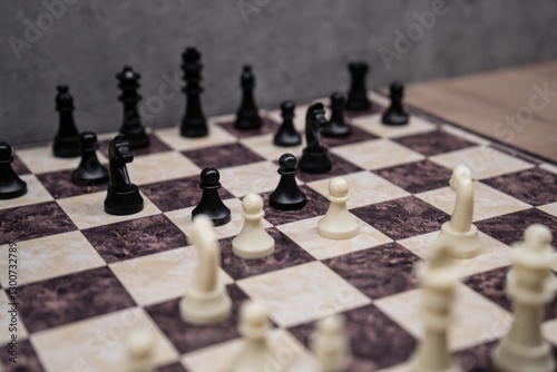 Chess Battle Lineup – Strategic Confrontation on Marble Board
