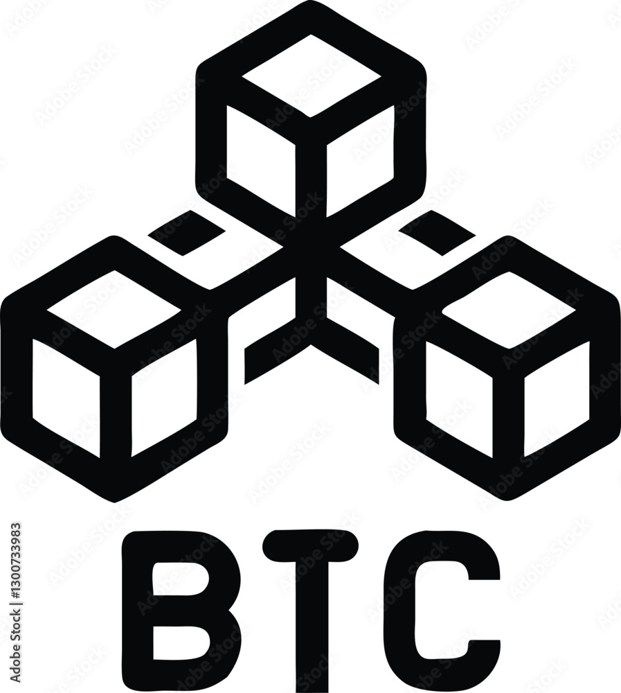 Minimal geometric crypto logo with BTC wording Minimal geometric crypto logo with BTC wording